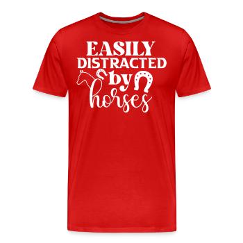 Facilement distrait par les chevaux - Abgelenkt durch Pfer - T-shirt bio Premium Homme - rouge - Devant - Damien (186cm)