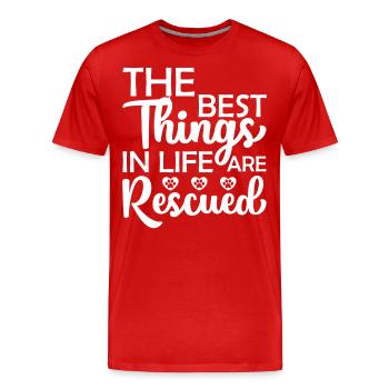 Les meilleures choses de la vie sont sauvées - T-shirt bio Premium Homme - rouge - Devant - Damien (186cm)
