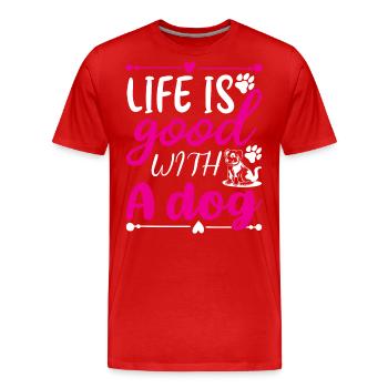 La vie est belle avec un chien - rose et blanc - T-shirt bio Premium Homme - rouge - Devant - Damien (186cm)