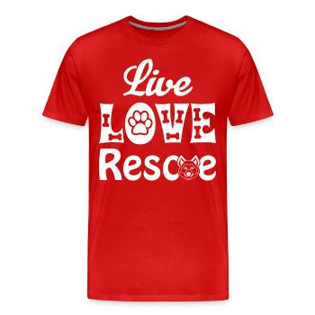 Sauvetage amoureux vivant - Tête de chien - Pattes - Os - T-shirt bio Premium Homme - rouge - Devant - Damien (186cm)