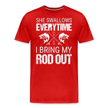 Elle avale chaque fois que je sors ma verge - T-shirt bio Premium Homme - rouge - Devant - Damien (186cm)