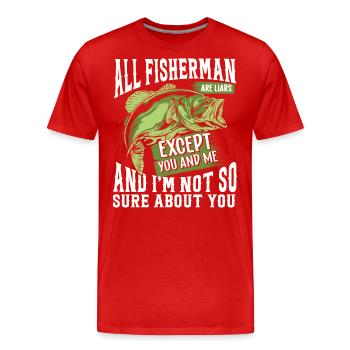 Tous les pêcheurs sont des menteurs, sauf vous et moi, et - T-shirt bio Premium Homme - rouge - Devant - Damien (186cm)