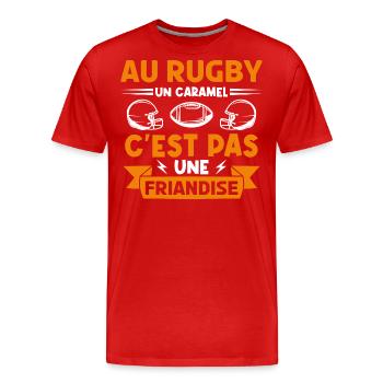rugbyman. Cadeau fan de rugby. Au Rugby un caramel - T-shirt bio Premium Homme - rouge - Devant - Damien (186cm)