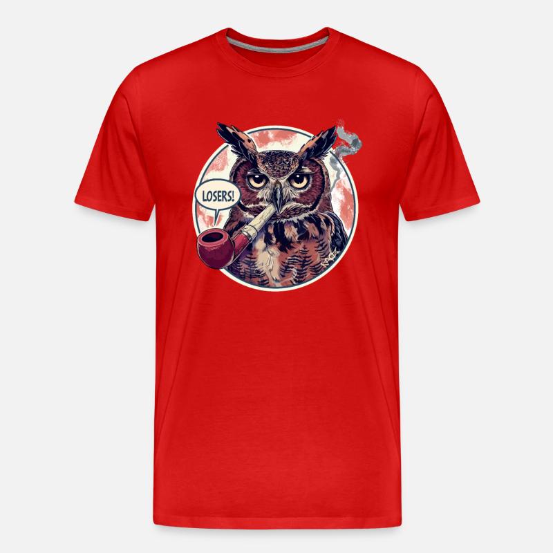 Eule mit Tabakpfeife sagt "Verlierer" - Männer Premium Bio T-Shirt - Rot