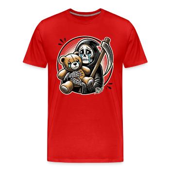 Crying Grim Reaper cuddling a stuffed animal - Men's Premium Organic T-Shirt - red - Front - Damien (186cm)