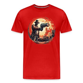 Sci-Fi Beam Cannon Showdown - Men's Premium Organic T-Shirt - red - Front - Damien (186cm)