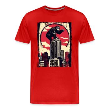 Lustiger Schimpanse klettert auf Wolkenkratzer - Männer Premium Bio T-Shirt - Rot - Vorne - Damien (186cm)
