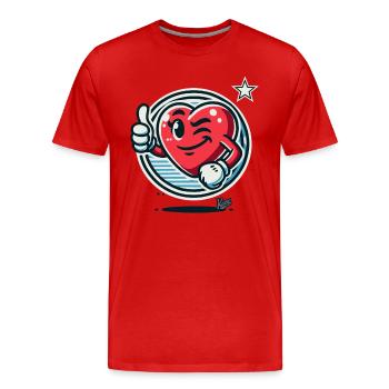 Sweet heart fait un clin d’œil et montre le pouce levé - T-shirt bio Premium Homme - rouge - Devant - Damien (186cm)