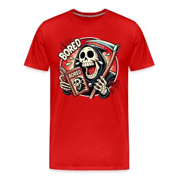 Grim Reaper riant lisant un magazine de bande dessinée - T-shirt bio Premium Homme - rouge - Devant - Damien (186cm)