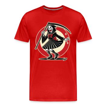 Cheerful Grim Reaper dressed as a schoolgirl - Men's Premium Organic T-Shirt - red - Front - Damien (186cm)