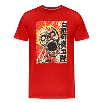 Crâne japonais hurlant - T-shirt bio Premium Homme - rouge - Devant - Damien (186cm)