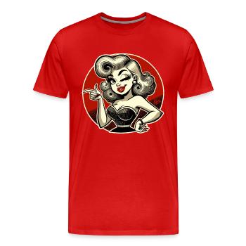 Retro blonde with wink and snap - Men's Premium Organic T-Shirt - red - Front - Damien (186cm)