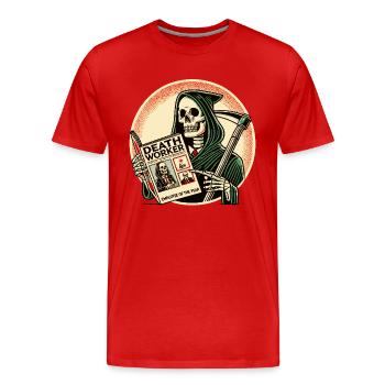 Grim Reaper lit le magazine Death Worker - T-shirt bio Premium Homme - rouge - Devant - Damien (186cm)