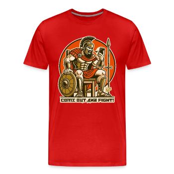 Léon le Nidas, Spartiate se bat sur les réseaux sociaux - T-shirt bio Premium Homme - rouge - Devant - Damien (186cm)