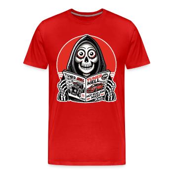 Grim Reaper lit le magazine JDM Car Tuner - T-shirt bio Premium Homme - rouge - Devant - Damien (186cm)