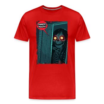 Une maman squelette d’horreur appelle : Le dîner est prêt ! - T-shirt bio Premium Homme - rouge - Devant - Damien (186cm)
