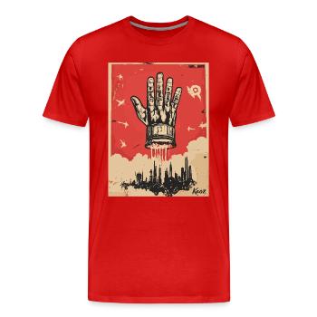 Die Hand im Propaganda Stil - Männer Premium Bio T-Shirt - Rot - Vorne - Damien (186cm)