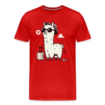 Travel llama with suitcase - Men's Premium Organic T-Shirt - red - Front - Damien (186cm)