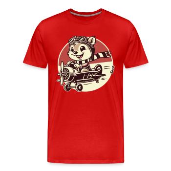Lustiger Eichhörnchen Pilot im Propeller-Flugzeug - Männer Premium Bio T-Shirt - Rot - Vorne - Damien (186cm)