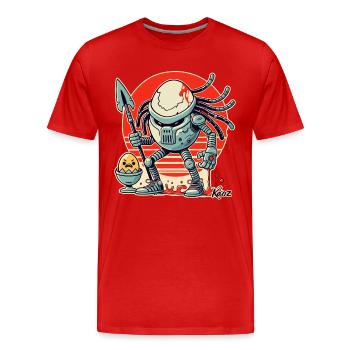 Créature extraterrestre : Défenseur de l’œuf du petit-déjeuner - T-shirt bio Premium Homme - rouge - Devant - Damien (186cm)
