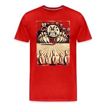 Bowling-Showdown: Bowling Kugel gegen Kegel - Männer Premium Bio T-Shirt - Rot - Vorne - Damien (186cm)