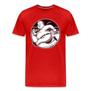 Chubby retro man running - Men's Premium Organic T-Shirt - red - Front - Damien (186cm)