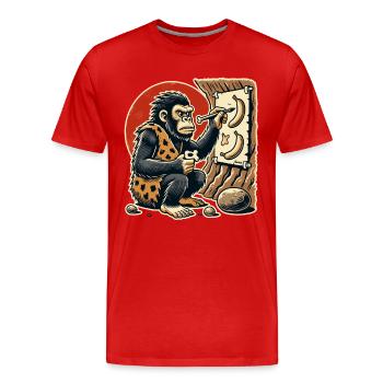 Homme des cavernes gorille peignant bananes - T-shirt bio Premium Homme - rouge - Devant - Damien (186cm)