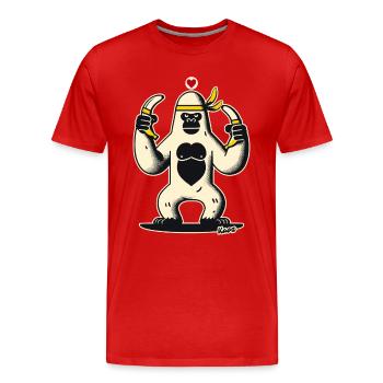 Ninja-Gorilla mit Bananen - Männer Premium Bio T-Shirt - Rot - Vorne - Damien (186cm)