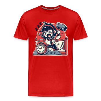 Fille fatiguée avec un marteau et un réveil - T-shirt bio Premium Homme - rouge - Devant - Damien (186cm)