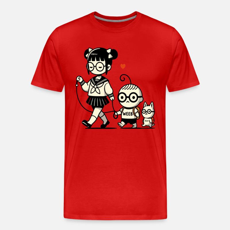 japanisches Schulmädchen, kleiner Brudermit Hund - Männer Premium Bio T-Shirt - Rot