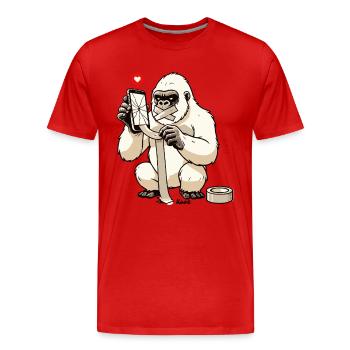 White gorilla repairs broken mobile phone - Men's Premium Organic T-Shirt - red - Front - Damien (186cm)