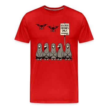 Tauben arbeitslos – Drohnen übernehmen - Männer Premium Bio T-Shirt - Rot - Vorne - Damien (186cm)
