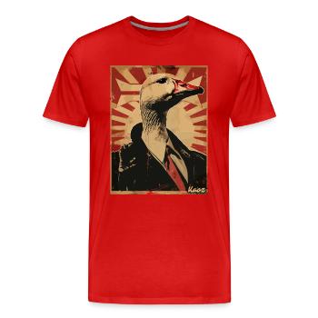 Majestic goose in a suit - Men's Premium Organic T-Shirt - red - Front - Damien (186cm)