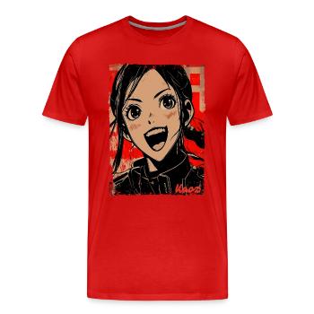 Lachendes Cartoon-Mädchen im Japan-Stil - Männer Premium Bio T-Shirt - Rot - Vorne - Damien (186cm)