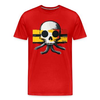 Crâne avec tentacules et drapeau - T-shirt bio Premium Homme - rouge - Devant - Damien (186cm)