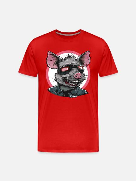 Coole Ratte mit Brille und Lederjacke - Männer Premium Bio T-Shirt - Rot