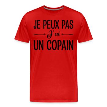Je peux pas j'ai un copain. cadeau copain, copine. - T-shirt bio Premium Homme - rouge - Devant - Damien (186cm)