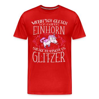 Einhorn - Glitzer - Männer Premium Bio T-Shirt - Rot - Vorne - Damien (186cm)