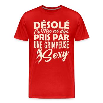 T-shirt Grimpeur - Prise par une Grimpeuse Sexy - T-shirt bio Premium Homme - rouge - Devant - Damien (186cm)