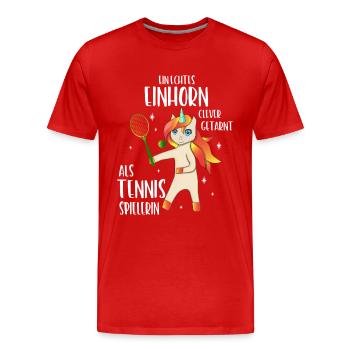 Tennis Einhorn clever getarnt als Tennis Spielerin - Männer Premium Bio T-Shirt - Rot - Vorne - Damien (186cm)