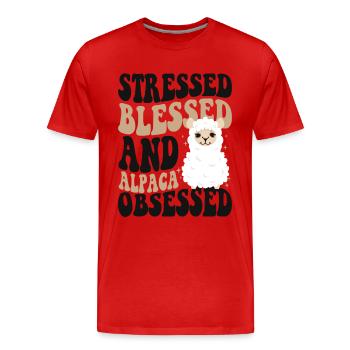 Stressed Blessed And Alpaca Obsessed Vicuna - Men's Premium Organic T-Shirt - red - Front - Damien (186cm)