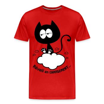Chat réveil en chargement, humour de chat ! - T-shirt bio Premium Homme - rouge - Devant - Damien (186cm)