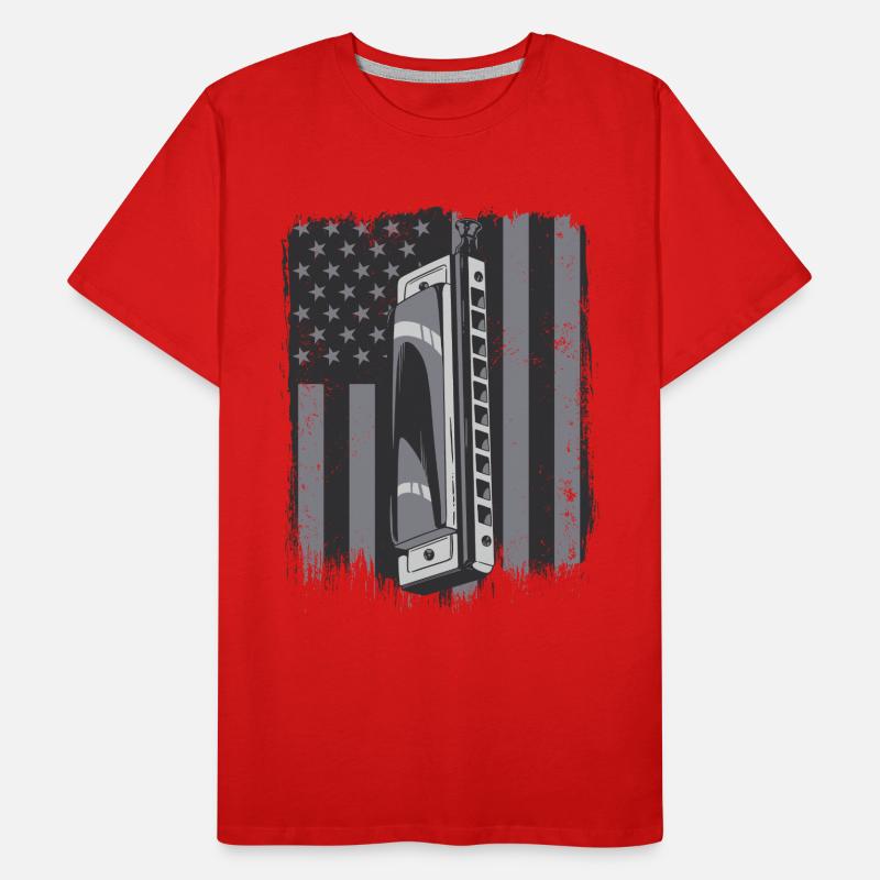 Harmonica drapeau américain harmonique bouche harpe T-shirt bio Premium Homme