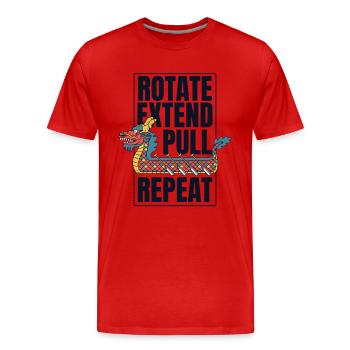 Drehen Verlängern Ziehen Wiederholen Paddler Drummer Team - Männer Premium Bio T-Shirt - Rot - Vorne - Damien (186cm)