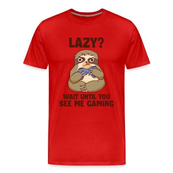 Warte, bis du mich beim Spielen mit brauner Kehle siehst - Männer Premium Bio T-Shirt - Rot - Vorne - Damien (186cm)