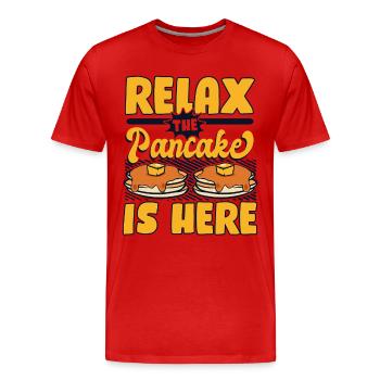 Entspannen Sie sich Der Pfannkuchen ist hier Rezepte Flapjack - Männer Premium Bio T-Shirt - Rot - Vorne - Damien (186cm)