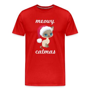 Nette Weihnachtskatzen-Entwurfs-Meowy Catmas Katzenliebhaber - Männer Premium Bio T-Shirt - Rot - Vorne - Damien (186cm)