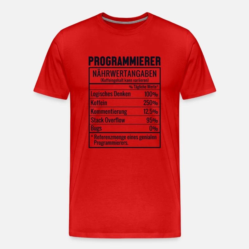 Programmierer Nährwertangaben Developer Coder - Männer Premium Bio T-Shirt - Rot