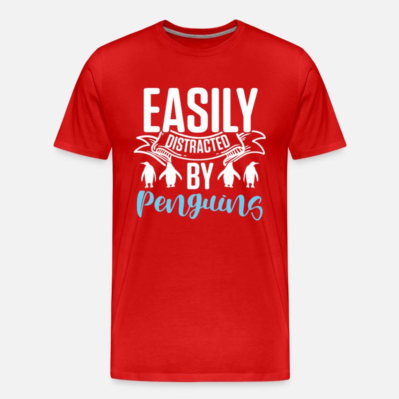 Easily distracted by Penguins Kaiserpinguin - Männer Premium Bio T-Shirt - Rot