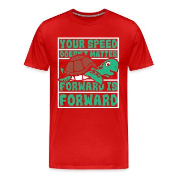 Speed Doesn't Matter Forward Is Forward - Men's Premium Organic T-Shirt - red - Front - Damien (186cm)